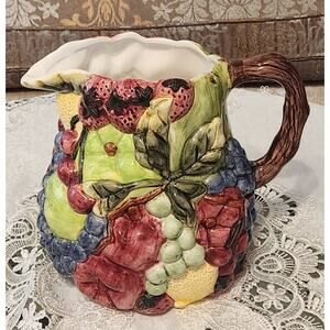 BLOCK CHINA Pitcher Figural Fruits Vegetables 96 ounces Country Orchard 1995